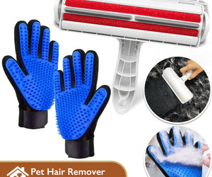 Pet Hair Remover & Pet Grooming Gloves Set, Dog/Cat Grooming Washing Gloves, Deshedding Brush for Dogs/Cats, Reusable Lint Roller for Pet Hair, Dog/Cat Hair/Fur Remover for Couch, Furniture